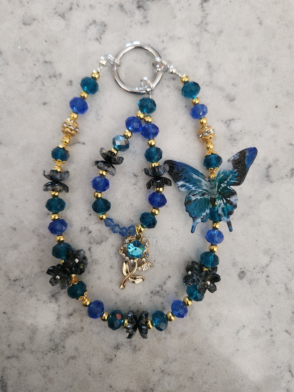 Blue Butterfly With Flower Keychain